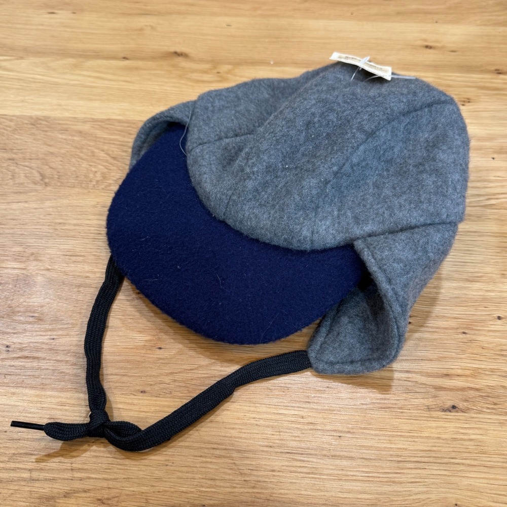 Dorfman Pacific Youth Fleece Trapper Hat Grey Navy Blue Made in USA L/XL NWT